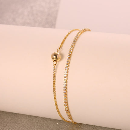 Pulsera De Doble Capa Con Bolitas Y Zirconias, Cobre Y Plata S925