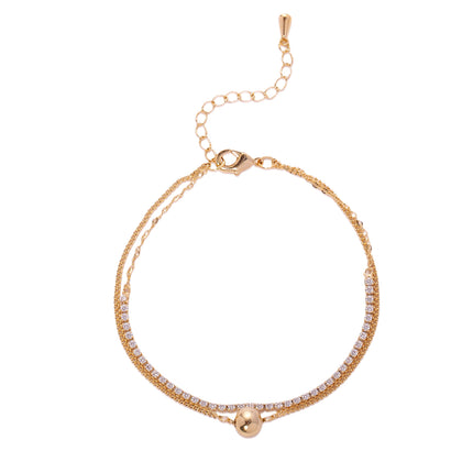 Pulsera De Doble Capa Con Bolitas Y Zirconias, Cobre Y Plata S925