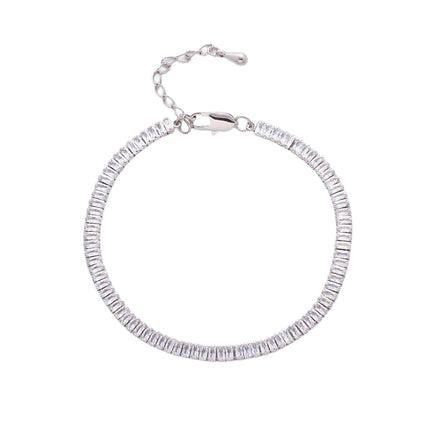Pulsera De Cobre Y Plata S925 Con Zirconia Cuadrada, Estilo Minimalista