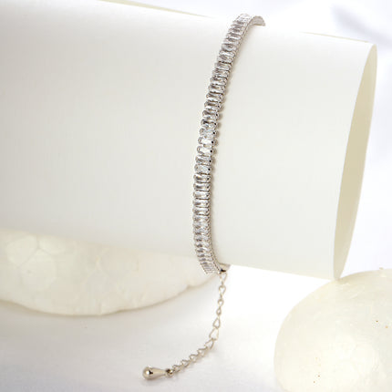 Pulsera De Cobre Y Plata S925 Con Zirconia Cuadrada, Estilo Minimalista