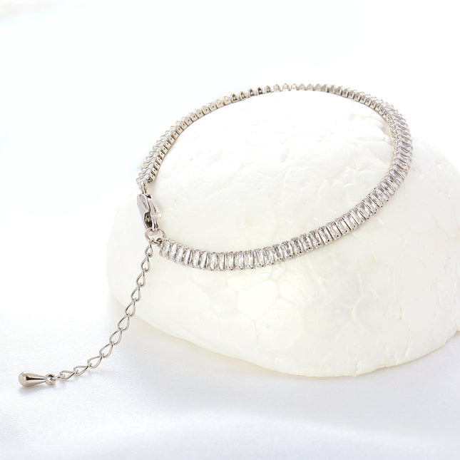Pulsera De Cobre Y Plata S925 Con Zirconia Cuadrada, Estilo Minimalista