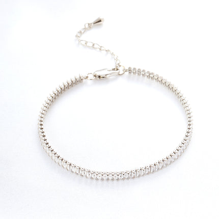 Pulsera De Cobre Y Plata S925 Con Zirconia Cuadrada, Estilo Minimalista