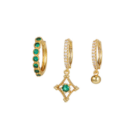 Aretes De Latón Con Elegantes Incrustaciones De Zirconia Verde Set