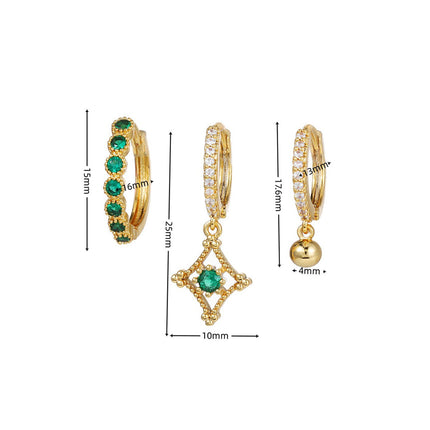 Aretes De Latón Con Elegantes Incrustaciones De Zirconia Verde Set