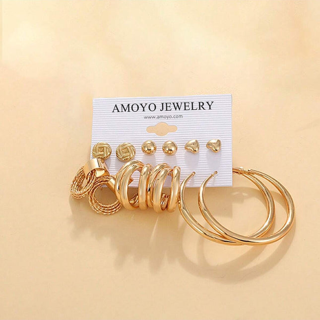 Set De Aretes Aleación Con Formas Geométricas Y Corazón Pendientes De Moda