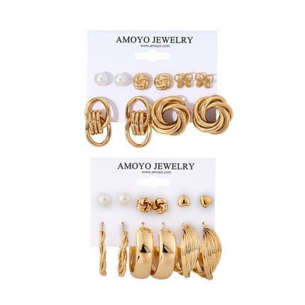 Aretes Geométricos Con Diseño De Trenza En Aleación, Estilo Moderno Set