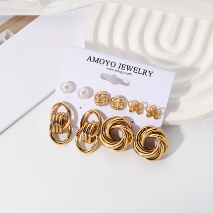 Aretes Geométricos Con Diseño De Trenza En Aleación, Estilo Moderno Set