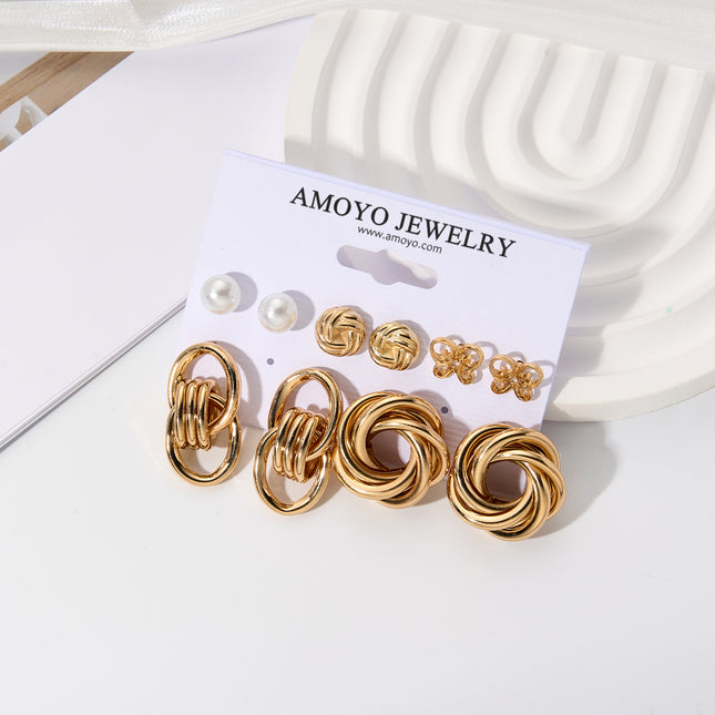 Aretes Geométricos Con Diseño De Trenza En Aleación, Estilo Moderno Set