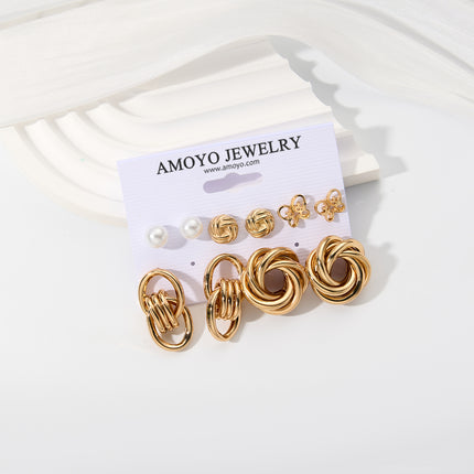 Aretes Geométricos Con Diseño De Trenza En Aleación, Estilo Moderno Set