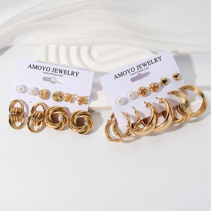 Aretes Geométricos Con Diseño De Trenza En Aleación, Estilo Moderno Set
