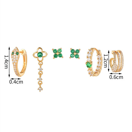 Aretes De Latón Con Zirconia Verde Y Blanca Diseño Retro Elegante