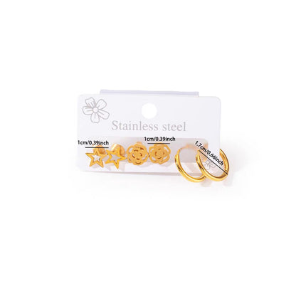 Set De Aretes Con Estrella, Flor Y Aros Diseño En Baño De Oro Elegante