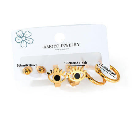 Aretes De Ojo De Demonio Y Aros De Acero Inoxidable Set Diseño Moderno