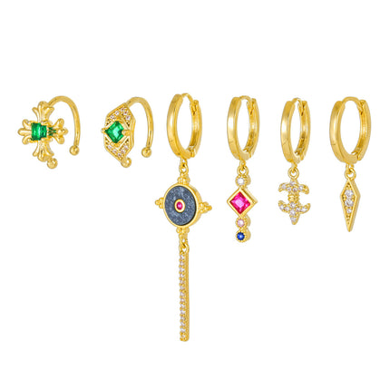 Aretes De Cobre Con Zirconia Multicolor Pendientes Estilos Variados