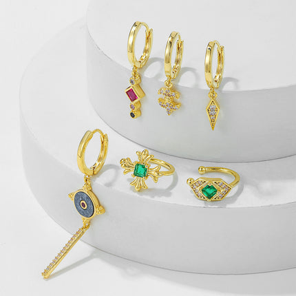 Aretes De Cobre Con Zirconia Multicolor Pendientes Estilos Variados