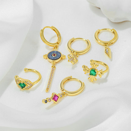 Aretes De Cobre Con Zirconia Multicolor Pendientes Estilos Variados