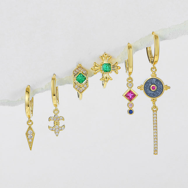 Aretes De Cobre Con Zirconia Multicolor Pendientes Estilos Variados