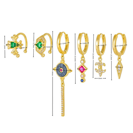 Aretes De Cobre Con Zirconia Multicolor Pendientes Estilos Variados