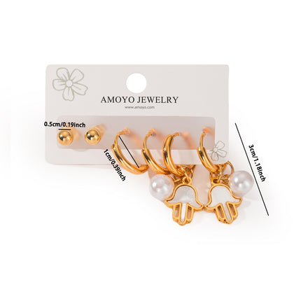 Aretes De Palma Blanca Y Pendientes De Bolas Set De Acero Inoxidable
