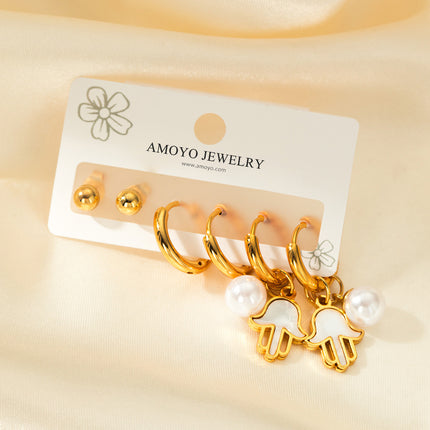 Aretes De Palma Blanca Y Pendientes De Bolas Set De Acero Inoxidable