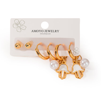 Aretes De Palma Blanca Y Pendientes De Bolas Set De Acero Inoxidable