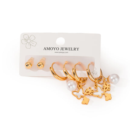 Aretes De Mariposa Con Perlas Y Pendientes De Bola Acero Inoxidable