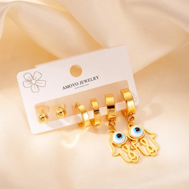 Aretes Ojos De Palma En Acero Titanio Pendientes Set Para Mujer