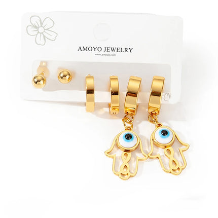 Aretes Ojos De Palma En Acero Titanio Pendientes Set Para Mujer