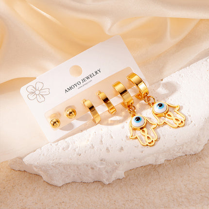 Aretes Ojos De Palma En Acero Titanio Pendientes Set Para Mujer