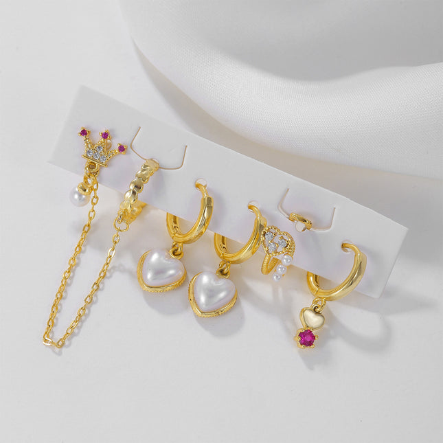 Aretes De Corona Colorida Con Flecos Y Aretes De Clip De Corazon