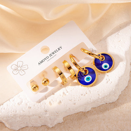 Aretes De Ojo Con Disco, Aros Y Pendientes De Bola Set Acero Titanio