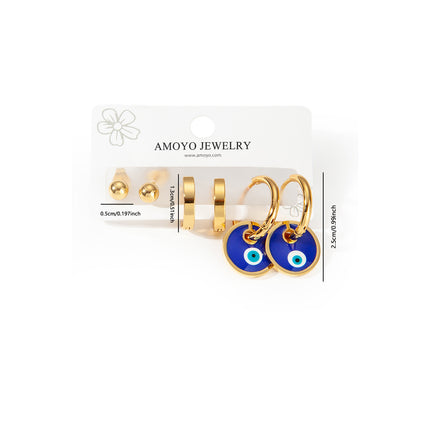 Aretes De Ojo Con Disco, Aros Y Pendientes De Bola Set Acero Titanio