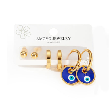 Aretes De Ojo Con Disco, Aros Y Pendientes De Bola Set Acero Titanio