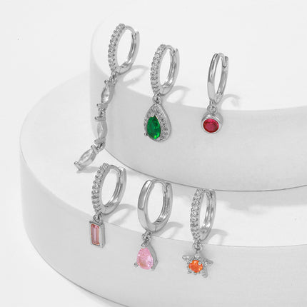 Aretes De Cobre De Gota De Agua Con Zirconia Multicolor Pendients Simple