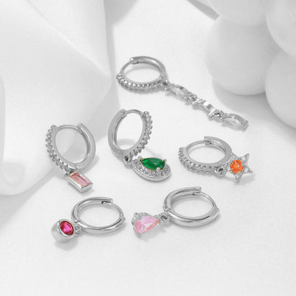 Aretes De Cobre De Gota De Agua Con Zirconia Multicolor Pendients Simple