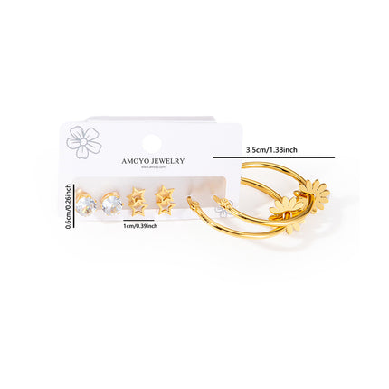 Set de Aretes De Flor Y Pendientes De Estrella Acero Inoxidable