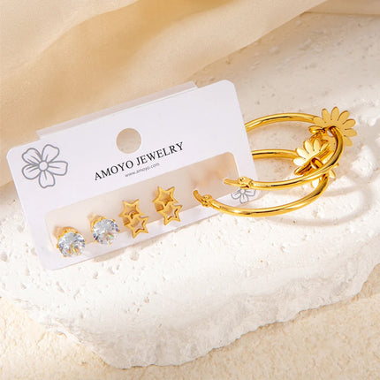 Set de Aretes De Flor Y Pendientes De Estrella Acero Inoxidable