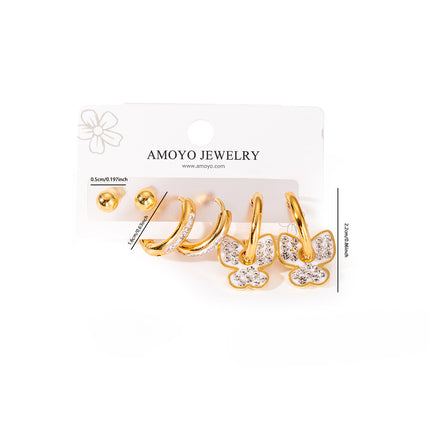 Aretes De Mariposa Con Zirconia Y Pendientes Set Acero Titanio