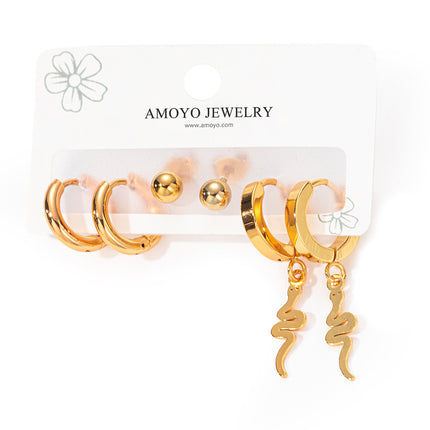 Set De Aretes Acero Titanio De Serpiente Y Pendientes De Bola Y Aro