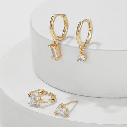 Aretes De Oreja De Cobre Con Zirconia Estilos Casual Para Mujer