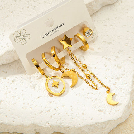 Aretes De Luna Y Estrellas Con Borlas Set De Pendientes De Titanio