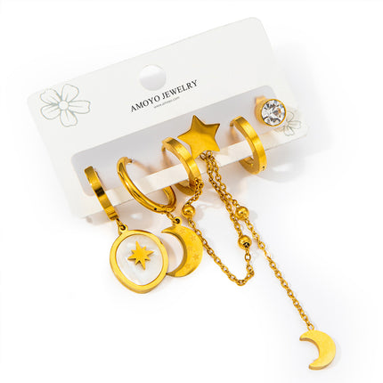 Aretes De Luna Y Estrellas Con Borlas Set De Pendientes De Titanio