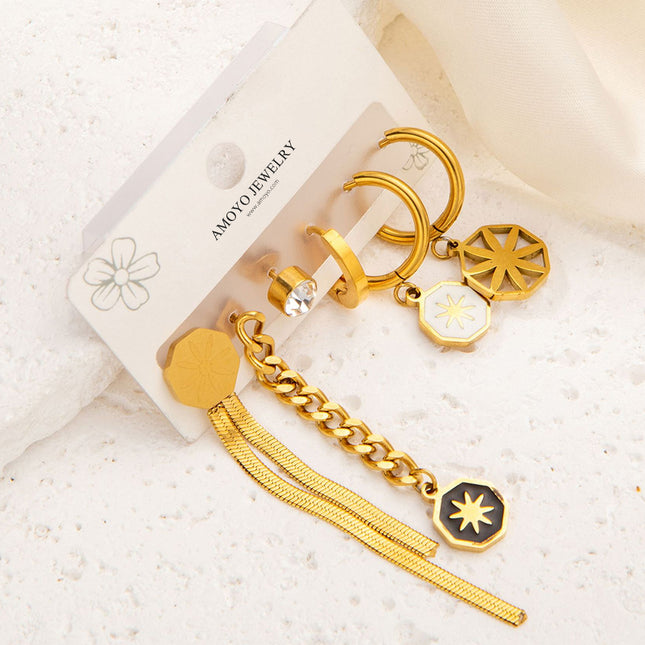 Set De Aretes De Cadena De Titanio Pendientes Estilo Moderno Y Elegante