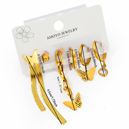 Set De Aretes De Titanio Con Mariposa Y Flecos Elegancia Delicada