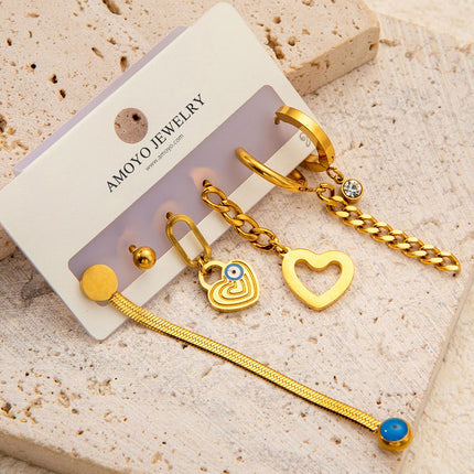 Set De Aretes De Titanio Con Cadena Y Colgante De Corazón Estilo Moderno