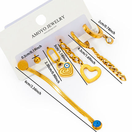 Set De Aretes De Titanio Con Cadena Y Colgante De Corazón Estilo Moderno