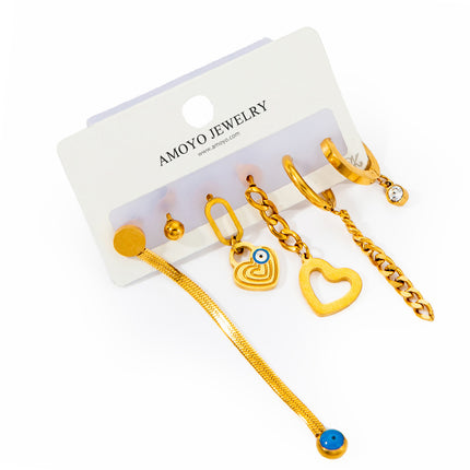 Set De Aretes De Titanio Con Cadena Y Colgante De Corazón Estilo Moderno