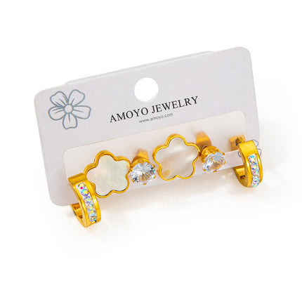 Set De Aretes De Titanio Con Flor Blanca Y Zirconita Pendiente Delicada