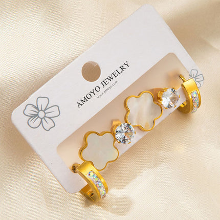 Set De Aretes De Titanio Con Flor Blanca Y Zirconita Pendiente Delicada
