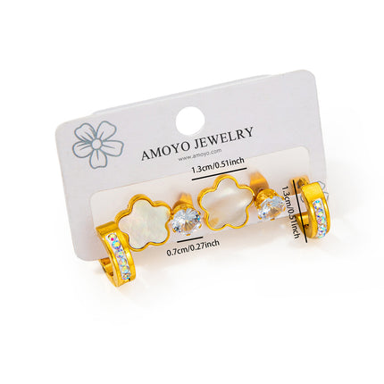 Set De Aretes De Titanio Con Flor Blanca Y Zirconita Pendiente Delicada